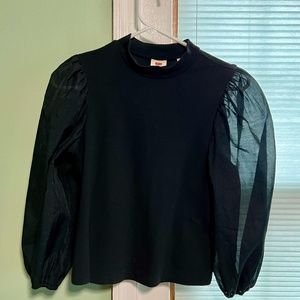 Levi's Black Knit Body with Sheer Puff Sleeve Top